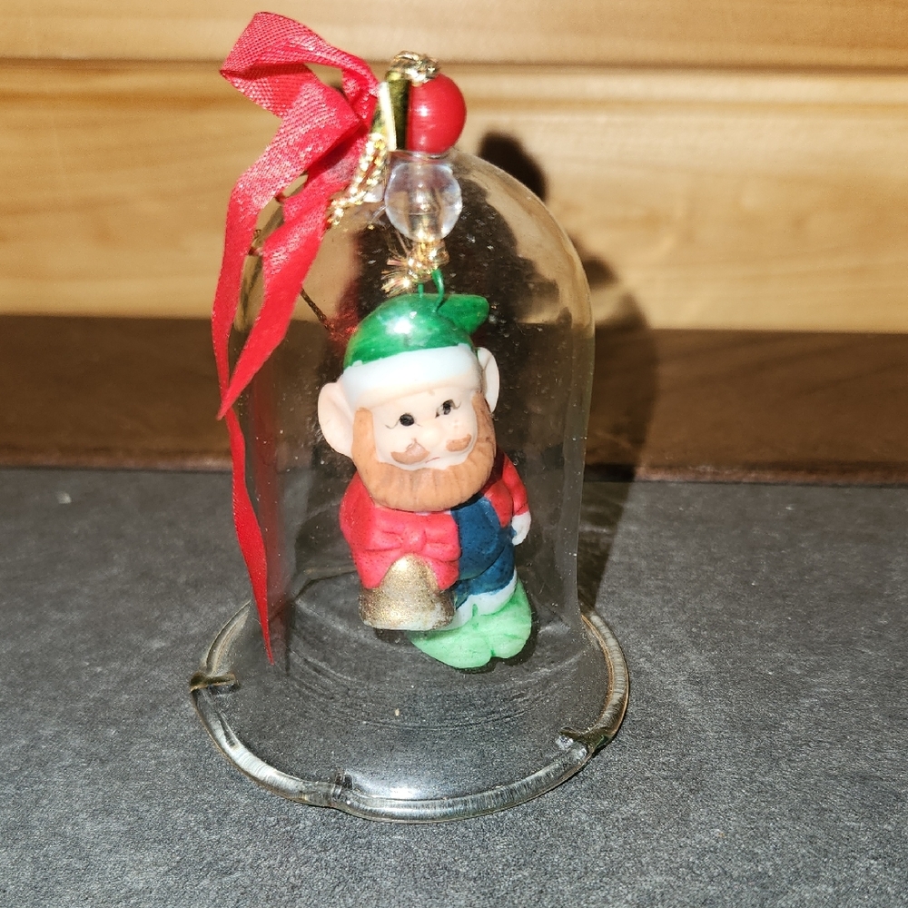 Festive Elf Ornament with Red Ribbon